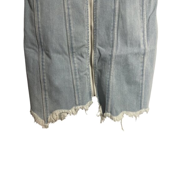 PrettyLittleThing Denim Mini Dress Womens US Size 8 Zip Through Fray Hem - Picture 3 of 7